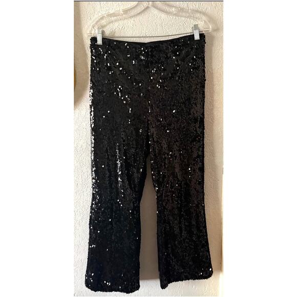 House of Harlow Sequin Black Straight Leg Pants Party Holiday Size M - Picture 3 of 6